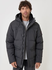 Gris - Threadbare Doudoune à capuche déperlante, doublée en borg. - Image 1 sur 5