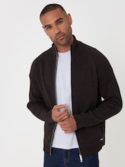 Threadbare Brown Knitted Zip Up Funnel Neck Cardigan - Image 1 of 5