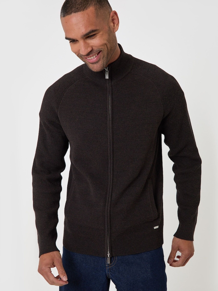 Threadbare Brown Knitted Zip Up Funnel Neck Cardigan - Image 2 of 5 Threadbare Brown Knitted Zip Up Funnel Neck Cardigan - Image 2 of 5