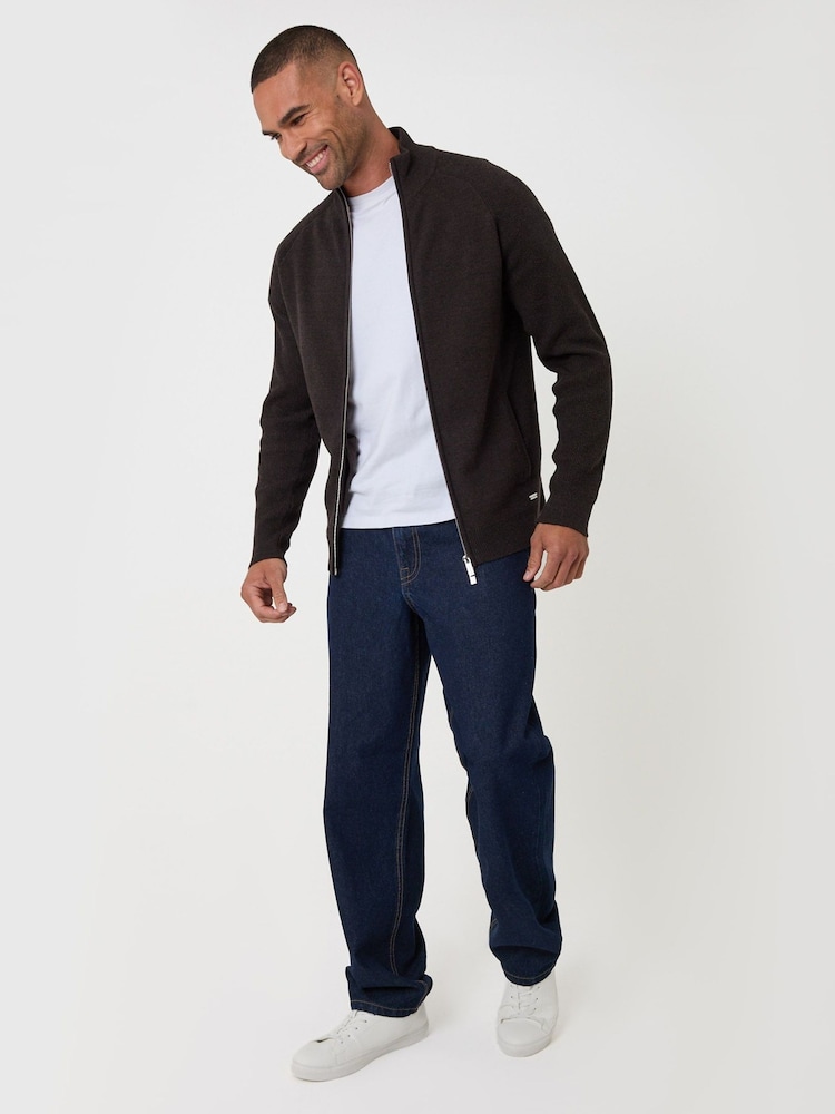 Threadbare Brown Knitted Zip Up Funnel Neck Cardigan - Image 5 of 5 Threadbare Brown Knitted Zip Up Funnel Neck Cardigan - Image 5 of 5