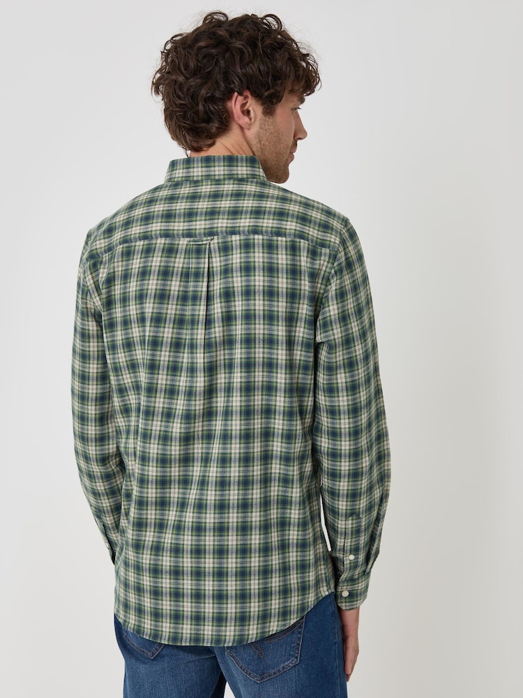 Threadbare Green Brushed Cotton Flannel Shirt - Image 2 of 4 Threadbare Green Brushed Cotton Flannel Shirt - Image 2 of 4