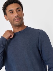 Threadbare Navy Blue Garment Dyed Crew Neck Sweatshirt - Image 1 of 4