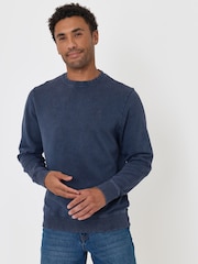 Threadbare Navy Blue Garment Dyed Crew Neck Sweatshirt - Image 2 of 4
