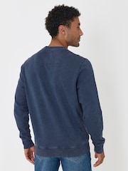 Threadbare Navy Blue Garment Dyed Crew Neck Sweatshirt - Image 3 of 4