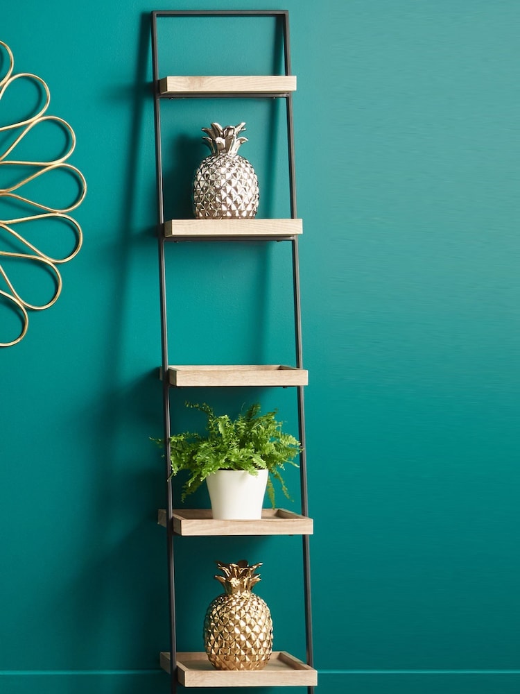 Pacific Natural Wood Veneer And Black Metal 5 Shelf Unit - Image 1 of 4