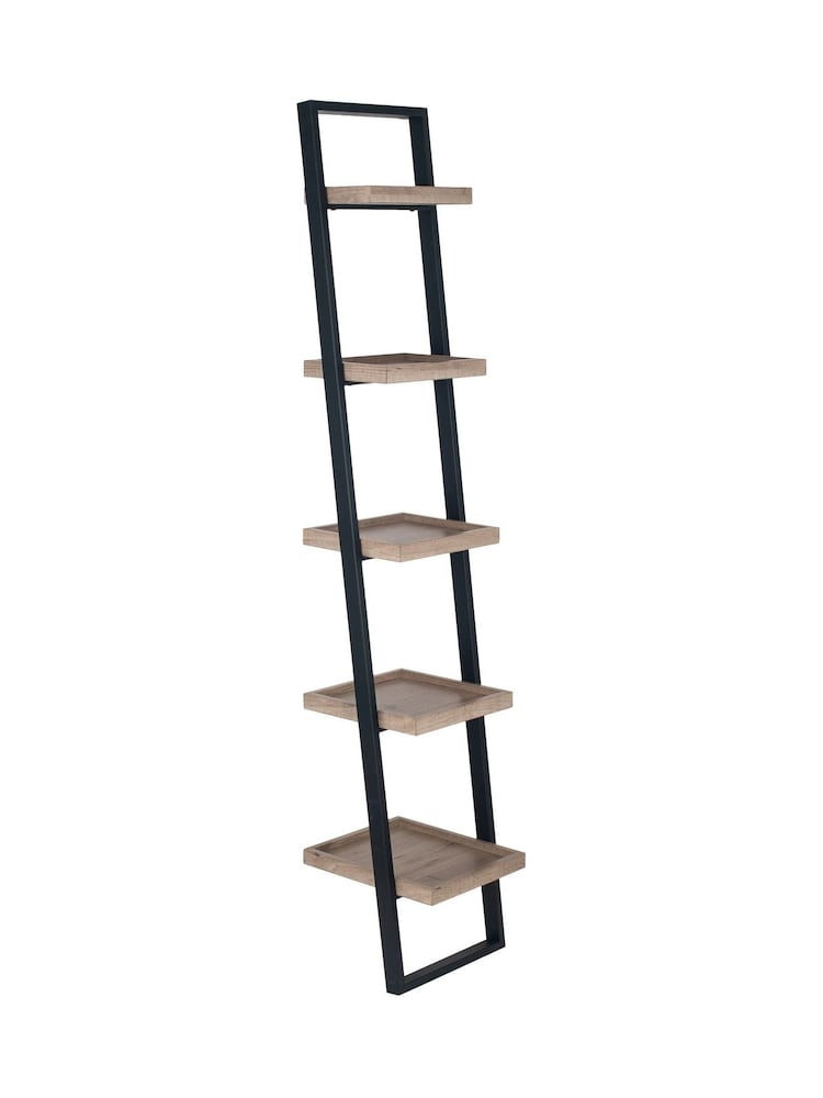 Pacific Natural Wood Veneer And Black Metal 5 Shelf Unit - Image 2 of 4