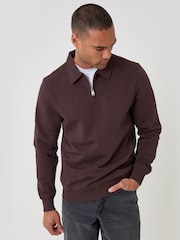 Шоколадно-коричневий - Threadbare Quarter Zip Collared світшот - Image 1 of 4