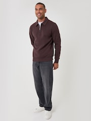 Шоколадно-коричневий - Threadbare Quarter Zip Collared світшот - Image 3 of 4