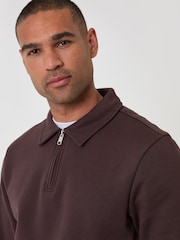 Шоколадно-коричневий - Threadbare Quarter Zip Collared світшот - Image 4 of 4