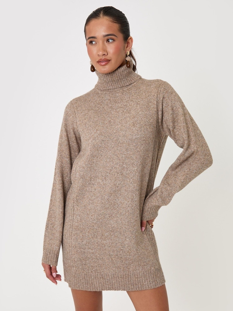 Threadbare Natural Turtle Neck Mini Jumper Dress - Image 5 of 5