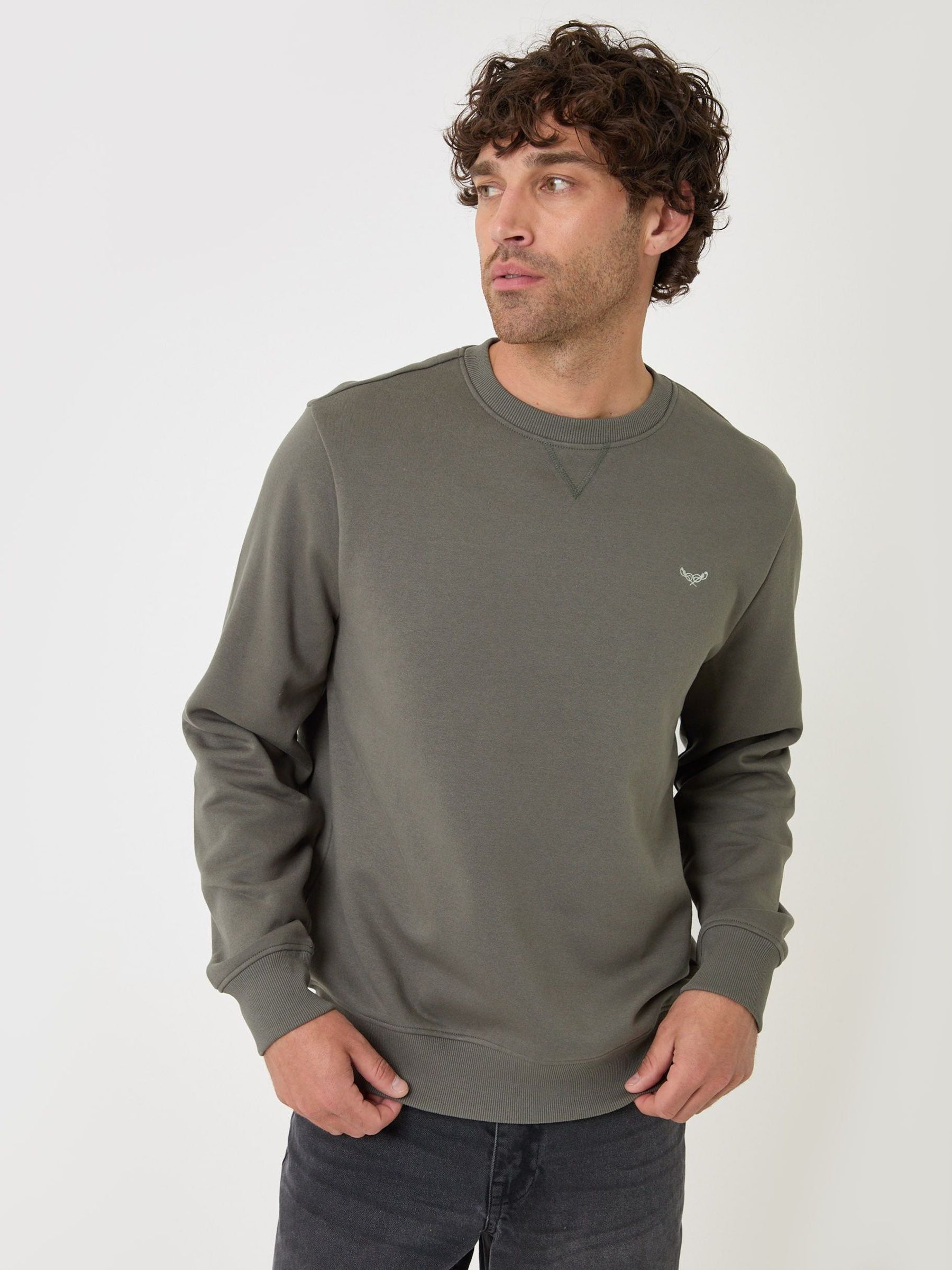 Threadbare Men's Olive Green Crew Neck Quarter Zip Sweatshirt
