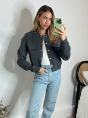 Style Cheat Grey Maryam Cropped Bomber Jacket - Image 1 of 5