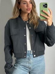 Style Cheat Grey Maryam Cropped Bomber Jacket - Image 5 of 5