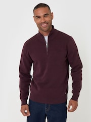 Threadbare Red Cotton Blend Knitted Quarter Zip Jumper - Image 1 of 5