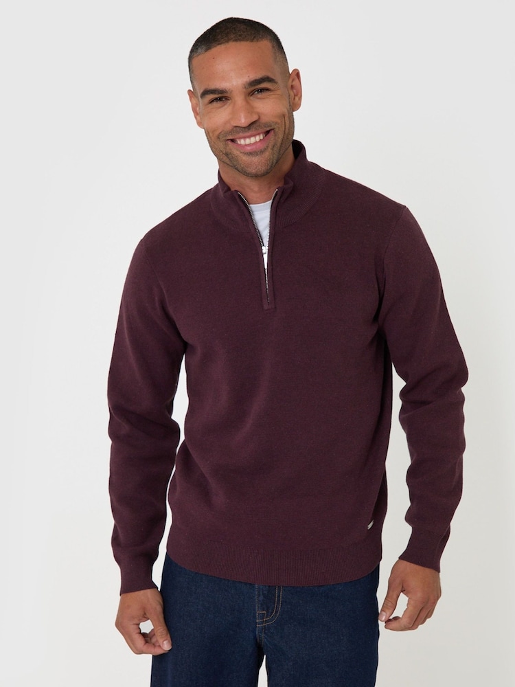 Threadbare Red Cotton Blend Knitted Quarter Zip Jumper - Image 1 of 5