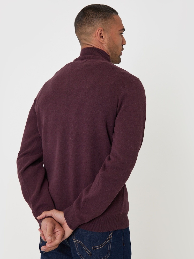 Threadbare Red Cotton Blend Knitted Quarter Zip Jumper - Image 2 of 5