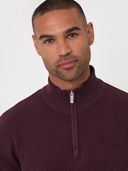 Threadbare Red Cotton Blend Knitted Quarter Zip Jumper - Image 4 of 5
