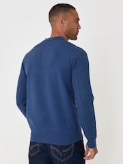 Threadbare Blue Textured Cable Knit Polo Jumper - Image 3 of 5