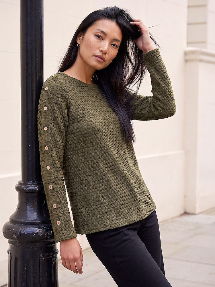 Roman Green Textured Button Top - Image 1 of 4 Roman Green Textured Button Top - Image 1 of 4