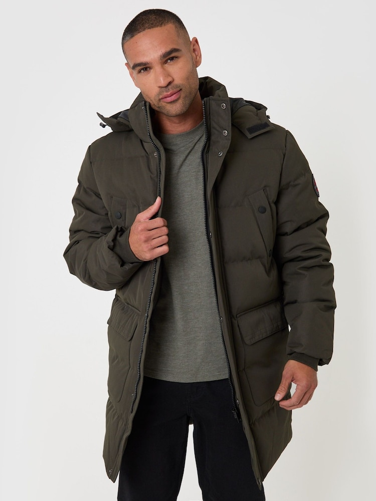 Threadbare Green Showerproof Hooded Puffer Coat with Adjustable Waist - Image 1 of 5 Threadbare Green Showerproof Hooded Puffer Coat with Adjustable Waist - Image 1 of 5