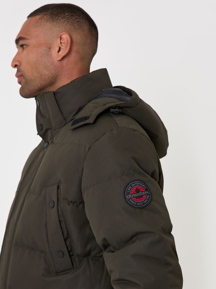 Threadbare Green Showerproof Hooded Puffer Coat with Adjustable Waist - Image 2 of 5 Threadbare Green Showerproof Hooded Puffer Coat with Adjustable Waist - Image 2 of 5