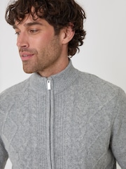 Threadbare Grey Cable Knit Zip Through Jumper - Image 2 of 5