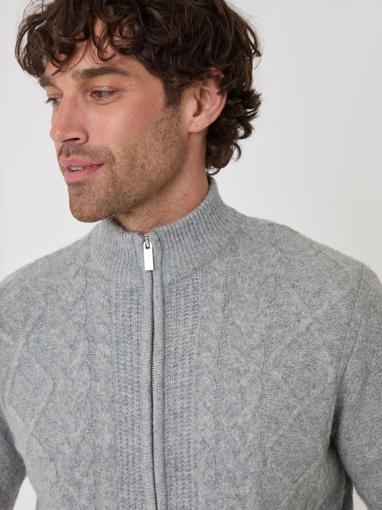 Threadbare Grey Cable Knit Zip Through Jumper - Image 2 of 5 Threadbare Grey Cable Knit Zip Through Jumper - Image 2 of 5