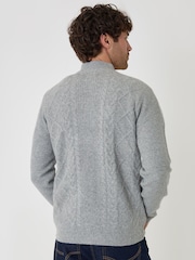 Threadbare Grey Cable Knit Zip Through Jumper - Image 3 of 5