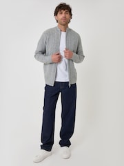 Threadbare Grey Cable Knit Zip Through Jumper - Image 4 of 5