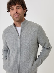 Threadbare Grey Cable Knit Zip Through Jumper - Image 5 of 5