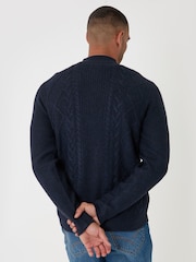 Threadbare Blue Cable Knit Zip Through Jumper - Image 3 of 5