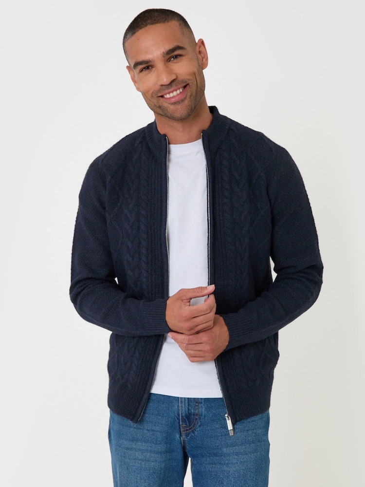 Threadbare Blue Cable Knit Zip Through Jumper - Image 5 of 5 Threadbare Blue Cable Knit Zip Through Jumper - Image 5 of 5