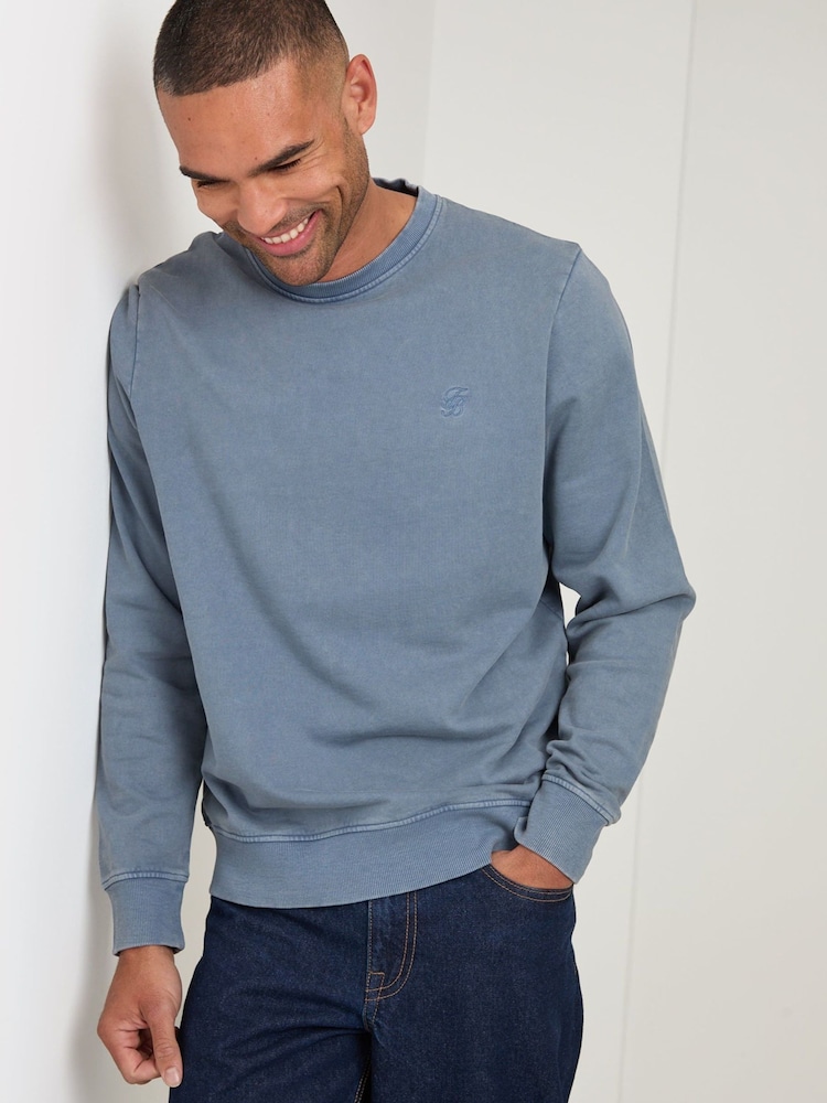 Threadbare Blue Garment Dyed Crew Neck Sweatshirt - Image 1 of 5 Threadbare Blue Garment Dyed Crew Neck Sweatshirt - Image 1 of 5