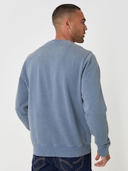 Threadbare Blue Garment Dyed Crew Neck Sweatshirt - Image 2 of 5