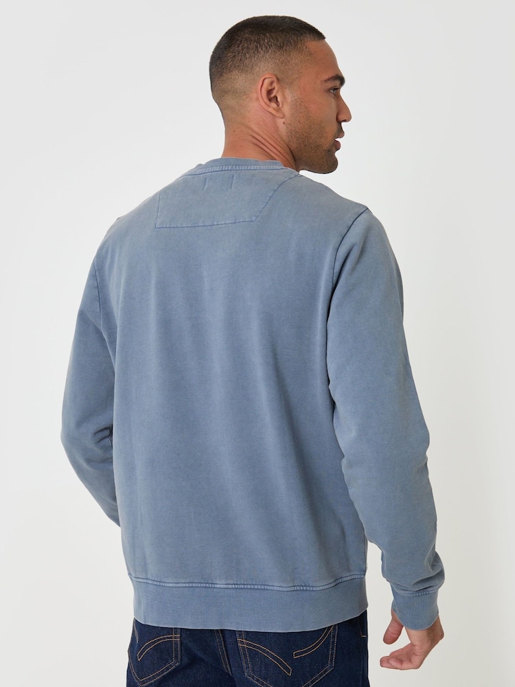 Threadbare Blue Garment Dyed Crew Neck Sweatshirt - Image 2 of 5 Threadbare Blue Garment Dyed Crew Neck Sweatshirt - Image 2 of 5