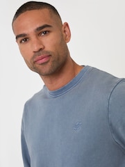 Threadbare Blue Garment Dyed Crew Neck Sweatshirt - Image 3 of 5