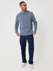 Threadbare Blue Garment Dyed Crew Neck Sweatshirt - Image 4 of 5