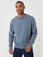 Threadbare Blue Garment Dyed Crew Neck Sweatshirt - Image 5 of 5