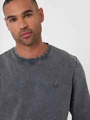 Threadbare Dark Grey Garment Dyed Crew Neck Sweatshirt - Image 1 of 4
