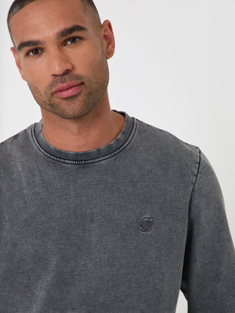 Threadbare Dark Grey Garment Dyed Crew Neck Sweatshirt - Image 1 of 4