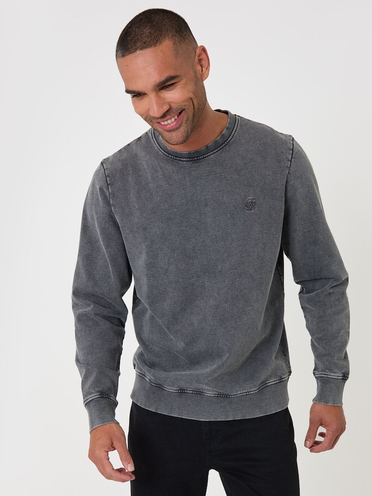 Threadbare Dark Grey Garment Dyed Crew Neck Sweatshirt - Image 2 of 4