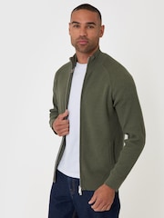Threadbare Green Knitted Zip Up Funnel Neck Cardigan - Image 1 of 5