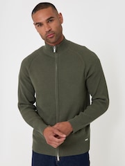 Threadbare Green Knitted Zip Up Funnel Neck Cardigan - Image 2 of 5
