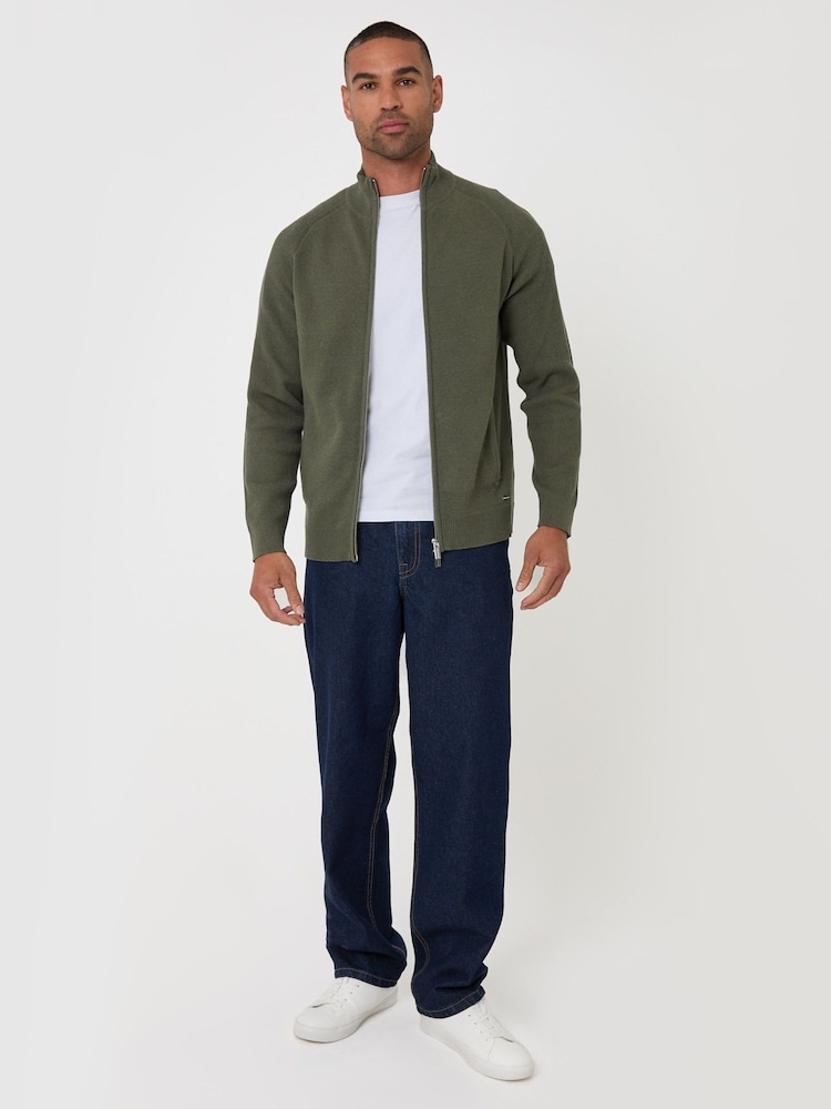 Threadbare Green Knitted Zip Up Funnel Neck Cardigan - Image 5 of 5 Threadbare Green Knitted Zip Up Funnel Neck Cardigan - Image 5 of 5