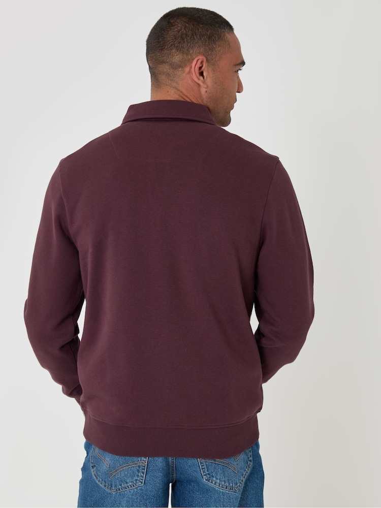Threadbare Plum Purple Quarter Zip Collared Sweatshirt - Image 2 of 4 Threadbare Plum Purple Quarter Zip Collared Sweatshirt - Image 2 of 4