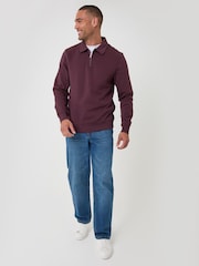 Threadbare Plum Purple Quarter Zip Collared Sweatshirt - Image 3 of 4