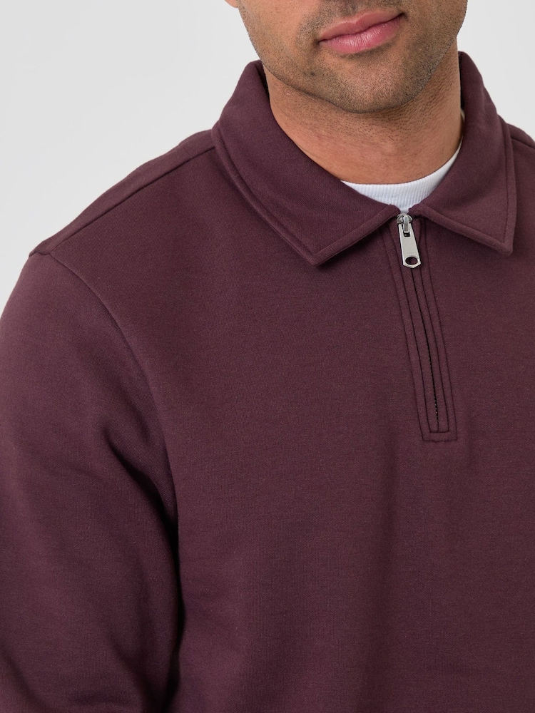 Threadbare Plum Purple Quarter Zip Collared Sweatshirt - Image 4 of 4 Threadbare Plum Purple Quarter Zip Collared Sweatshirt - Image 4 of 4