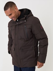 Threadbare Brown Showerproof Hooded Puffer Coat With Borg Lined Hood - Image 3 of 5
