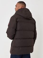 Threadbare Brown Showerproof Hooded Puffer Coat With Borg Lined Hood - Image 4 of 5