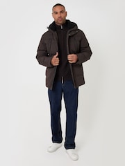 Threadbare Brown Showerproof Hooded Puffer Coat With Borg Lined Hood - Image 5 of 5